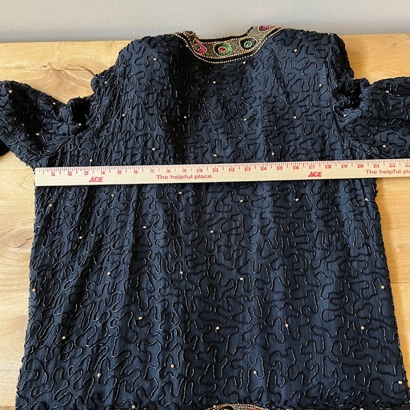 TAN CHHO EVENING JACKET XL BEADED OPEN FRONT ELEGANT VINTAGE SILK COCKTAIL - Picture 9 of 13